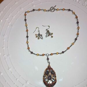 Carved wooden necklace and earrings